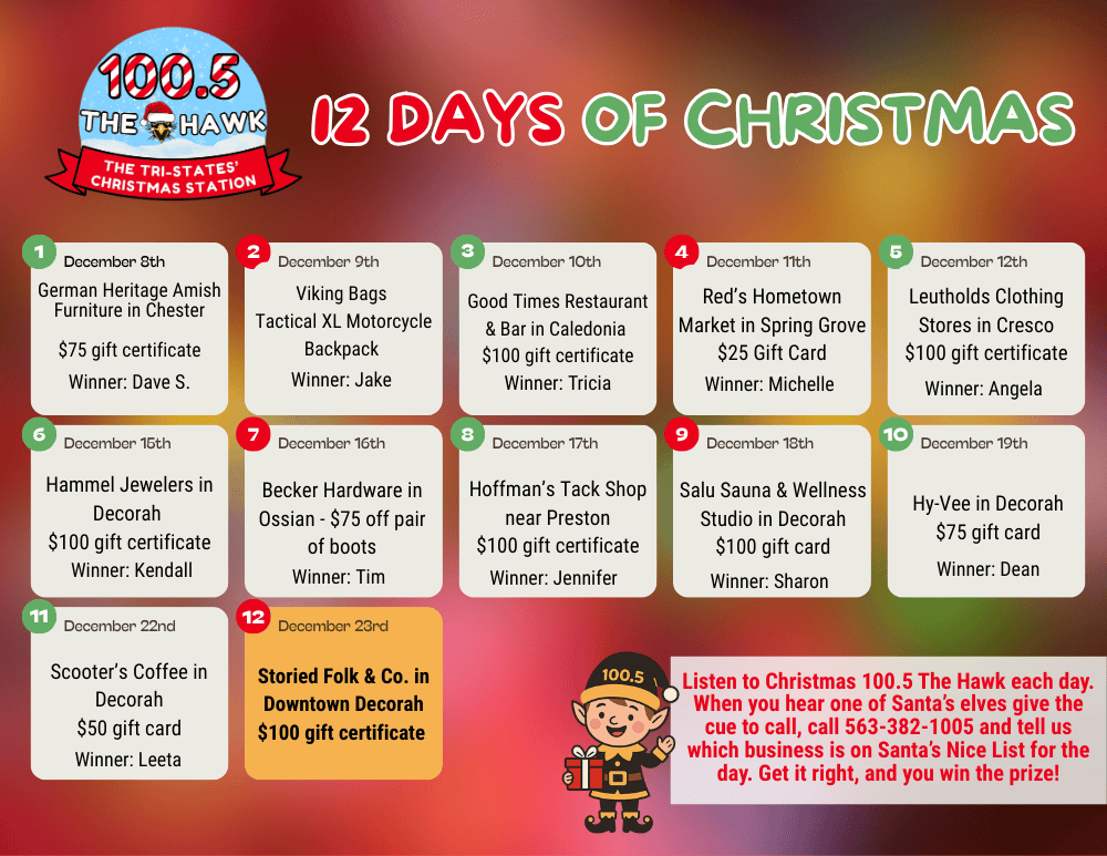 Christmas 100.5 The Hawk, 12 Days of Christmas!